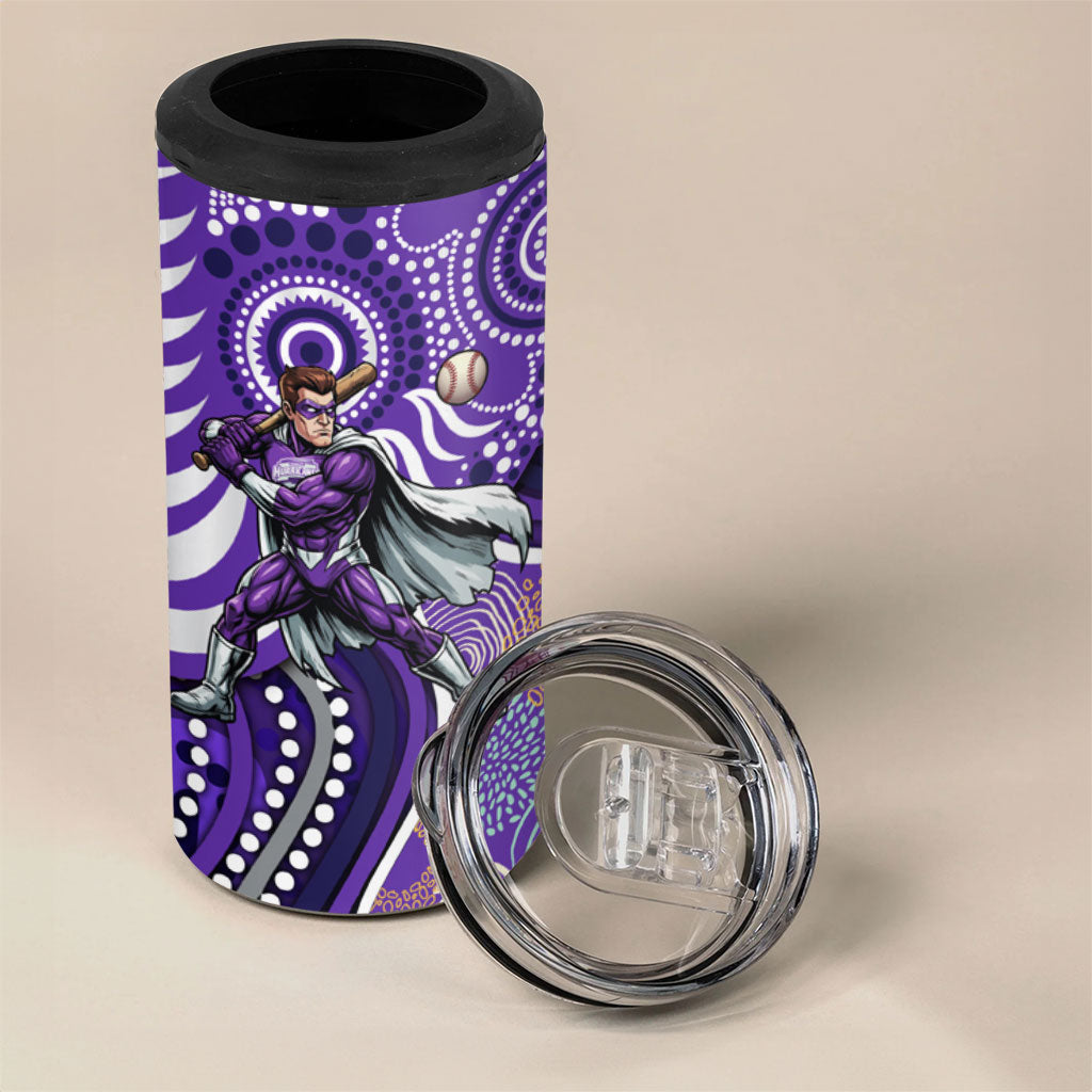 Hobart Hurricanes 4 in 1 Can Cooler Tumbler Indigenous Dot Art Superhero Batter Tribal Pattern