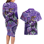 Hobart Hurricanes Couples Matching Long Sleeve Bodycon Dress and Hawaiian Shirt Indigenous Dot Art Superhero Batter Tribal Pattern