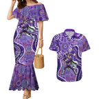 Hobart Hurricanes Couples Matching Mermaid Dress and Hawaiian Shirt Indigenous Dot Art Superhero Batter Tribal Pattern