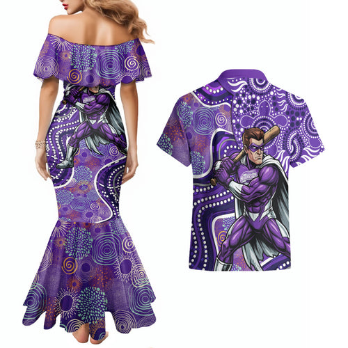 Hobart Hurricanes Couples Matching Mermaid Dress and Hawaiian Shirt Indigenous Dot Art Superhero Batter Tribal Pattern