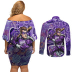 Hobart Hurricanes Couples Matching Off Shoulder Short Dress and Long Sleeve Button Shirt Indigenous Dot Art Superhero Batter Tribal Pattern
