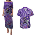 Hobart Hurricanes Couples Matching Puletasi and Hawaiian Shirt Indigenous Dot Art Superhero Batter Tribal Pattern
