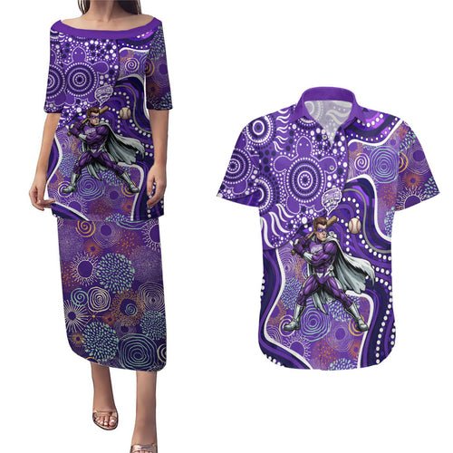 Hobart Hurricanes Couples Matching Puletasi and Hawaiian Shirt Indigenous Dot Art Superhero Batter Tribal Pattern
