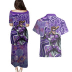 Hobart Hurricanes Couples Matching Puletasi and Hawaiian Shirt Indigenous Dot Art Superhero Batter Tribal Pattern