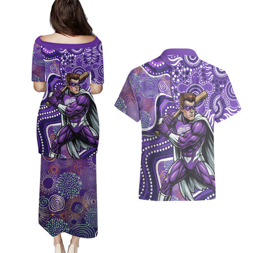 Hobart Hurricanes Couples Matching Puletasi and Hawaiian Shirt Indigenous Dot Art Superhero Batter Tribal Pattern