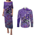 Hobart Hurricanes Couples Matching Puletasi and Long Sleeve Button Shirt Indigenous Dot Art Superhero Batter Tribal Pattern