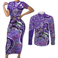 Hobart Hurricanes Couples Matching Short Sleeve Bodycon Dress and Long Sleeve Button Shirt Indigenous Dot Art Superhero Batter Tribal Pattern
