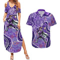 Hobart Hurricanes Couples Matching Summer Maxi Dress and Hawaiian Shirt Indigenous Dot Art Superhero Batter Tribal Pattern