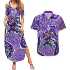Hobart Hurricanes Couples Matching Summer Maxi Dress and Hawaiian Shirt Indigenous Dot Art Superhero Batter Tribal Pattern