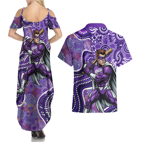 Hobart Hurricanes Couples Matching Summer Maxi Dress and Hawaiian Shirt Indigenous Dot Art Superhero Batter Tribal Pattern