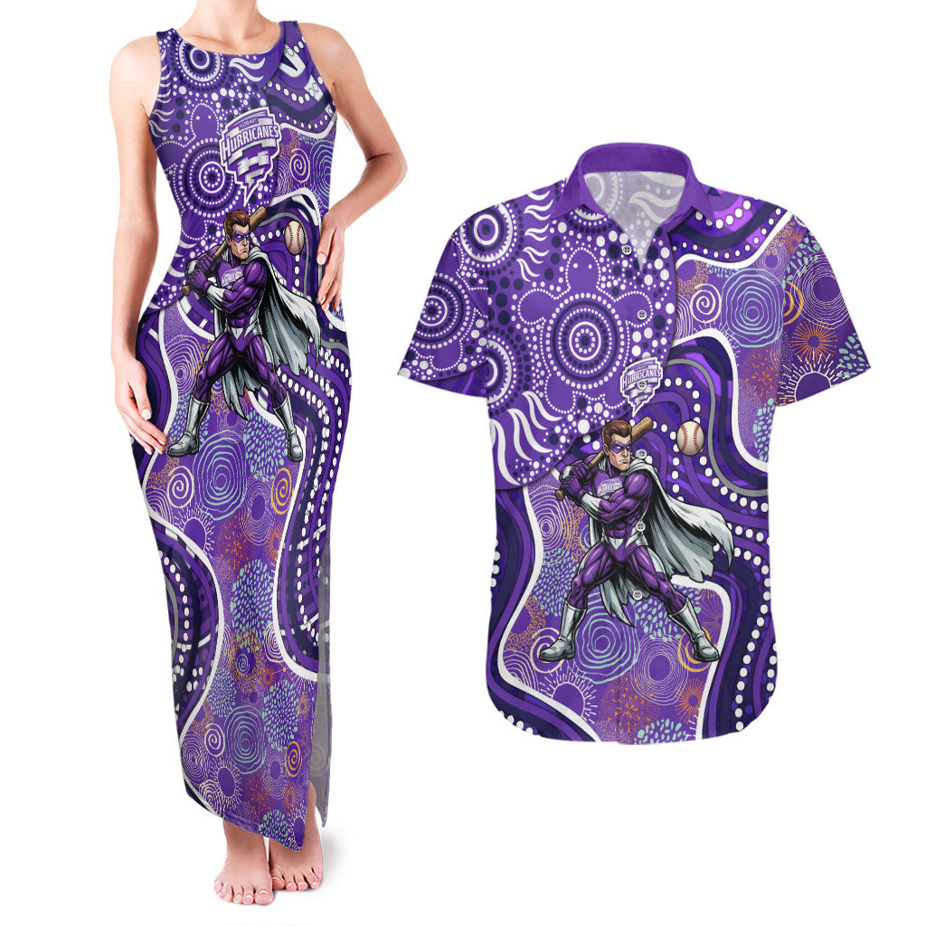 Hobart Hurricanes Couples Matching Tank Maxi Dress and Hawaiian Shirt Indigenous Dot Art Superhero Batter Tribal Pattern