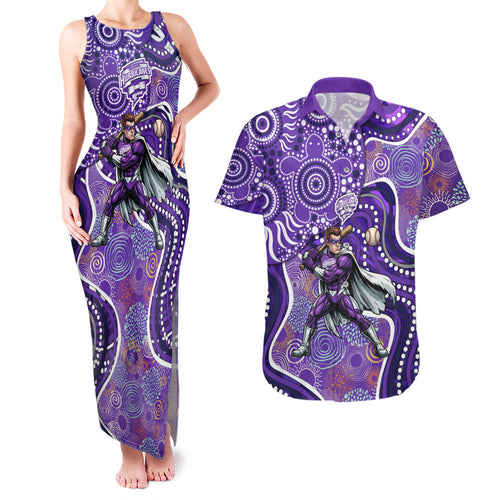 Hobart Hurricanes Couples Matching Tank Maxi Dress and Hawaiian Shirt Indigenous Dot Art Superhero Batter Tribal Pattern
