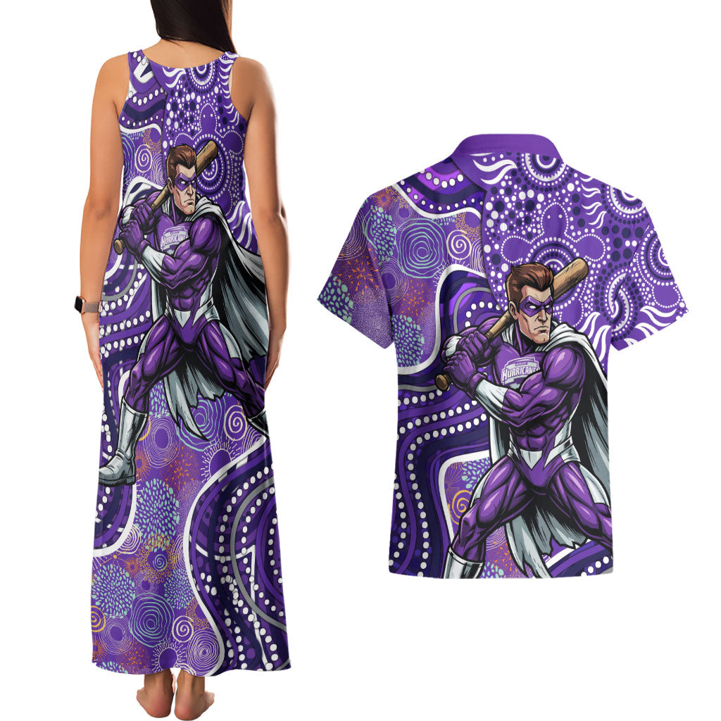 Hobart Hurricanes Couples Matching Tank Maxi Dress and Hawaiian Shirt Indigenous Dot Art Superhero Batter Tribal Pattern
