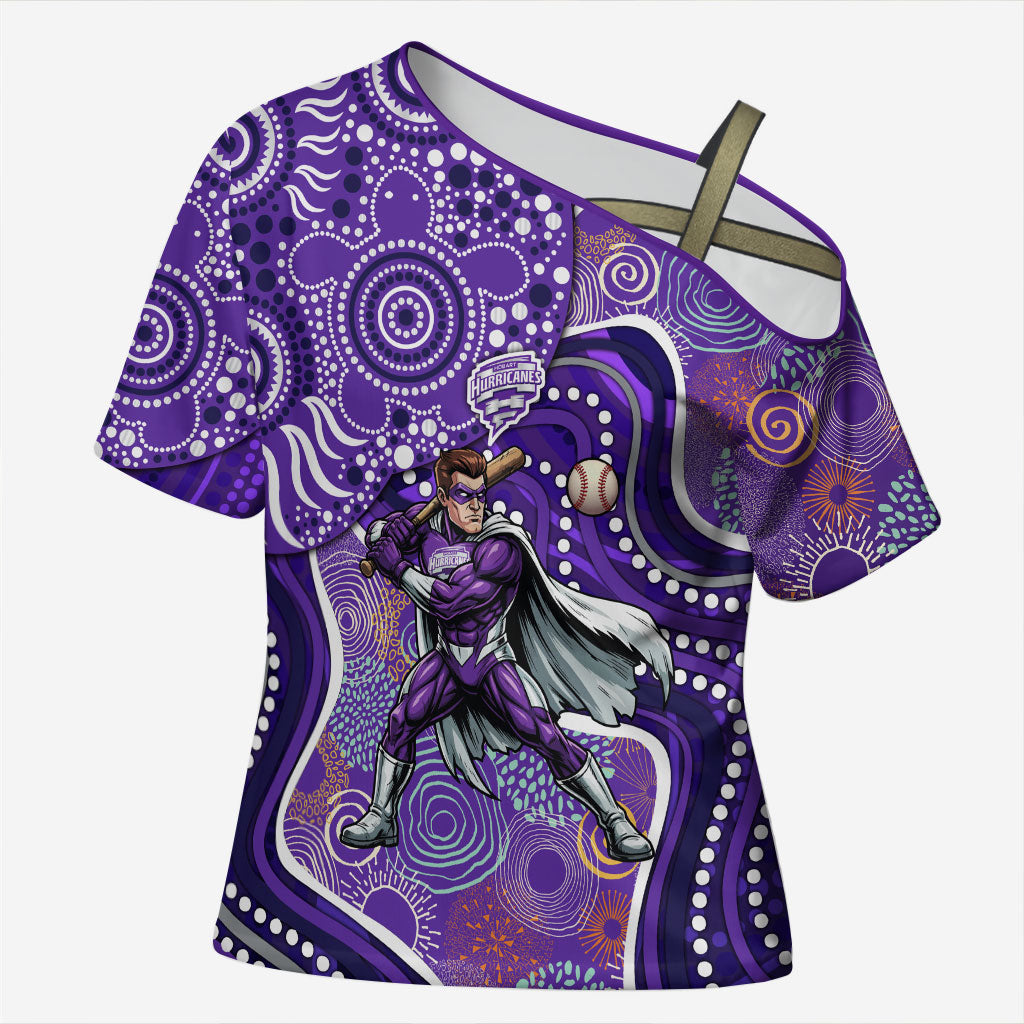 Hobart Hurricanes Cross Shoulder Shirt Indigenous Dot Art Superhero Batter Tribal Pattern