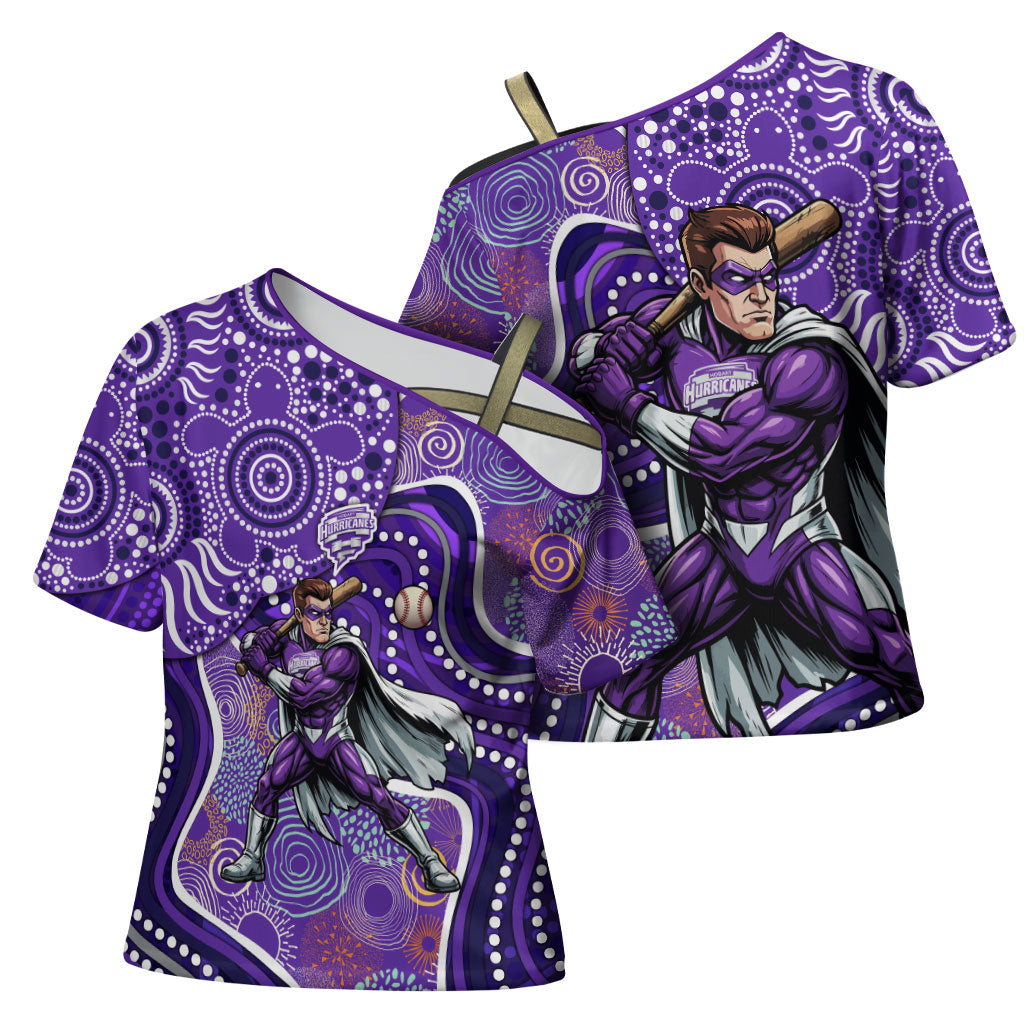 Hobart Hurricanes Cross Shoulder Shirt Indigenous Dot Art Superhero Batter Tribal Pattern