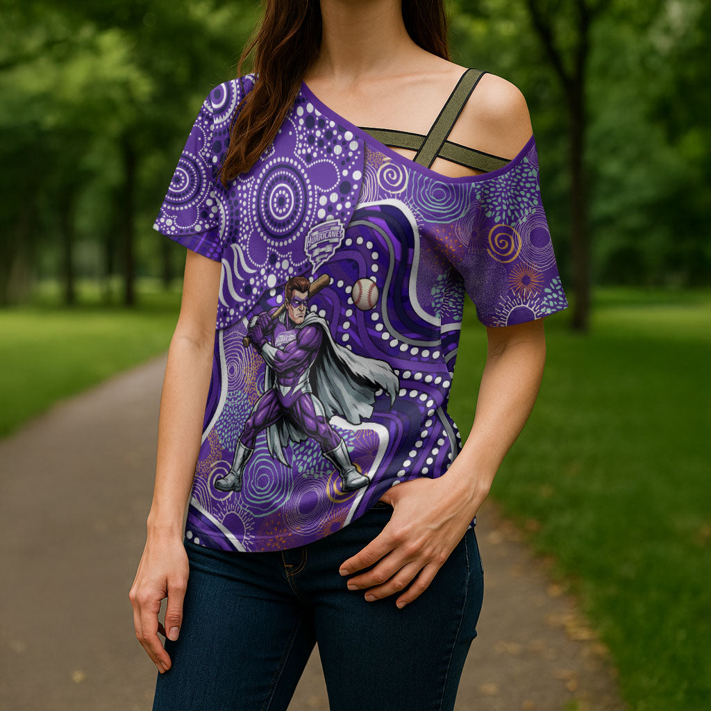 Hobart Hurricanes Cross Shoulder Shirt Indigenous Dot Art Superhero Batter Tribal Pattern