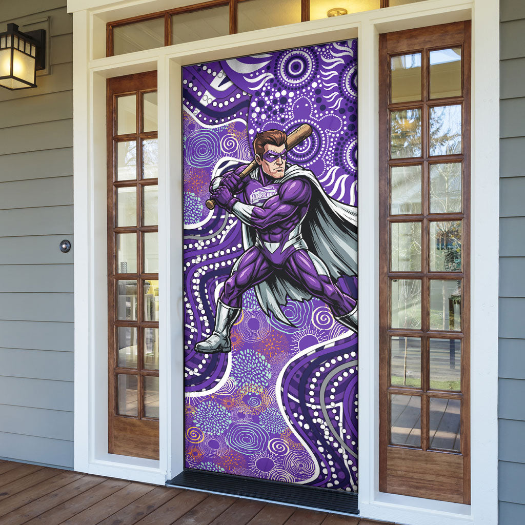 Hobart Hurricanes Door Cover Indigenous Dot Art Superhero Batter Tribal Pattern