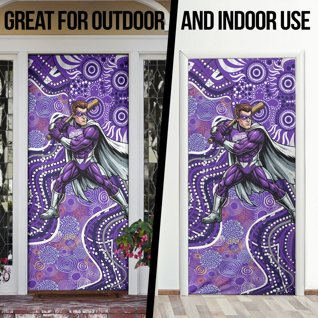 Hobart Hurricanes Door Cover Indigenous Dot Art Superhero Batter Tribal Pattern
