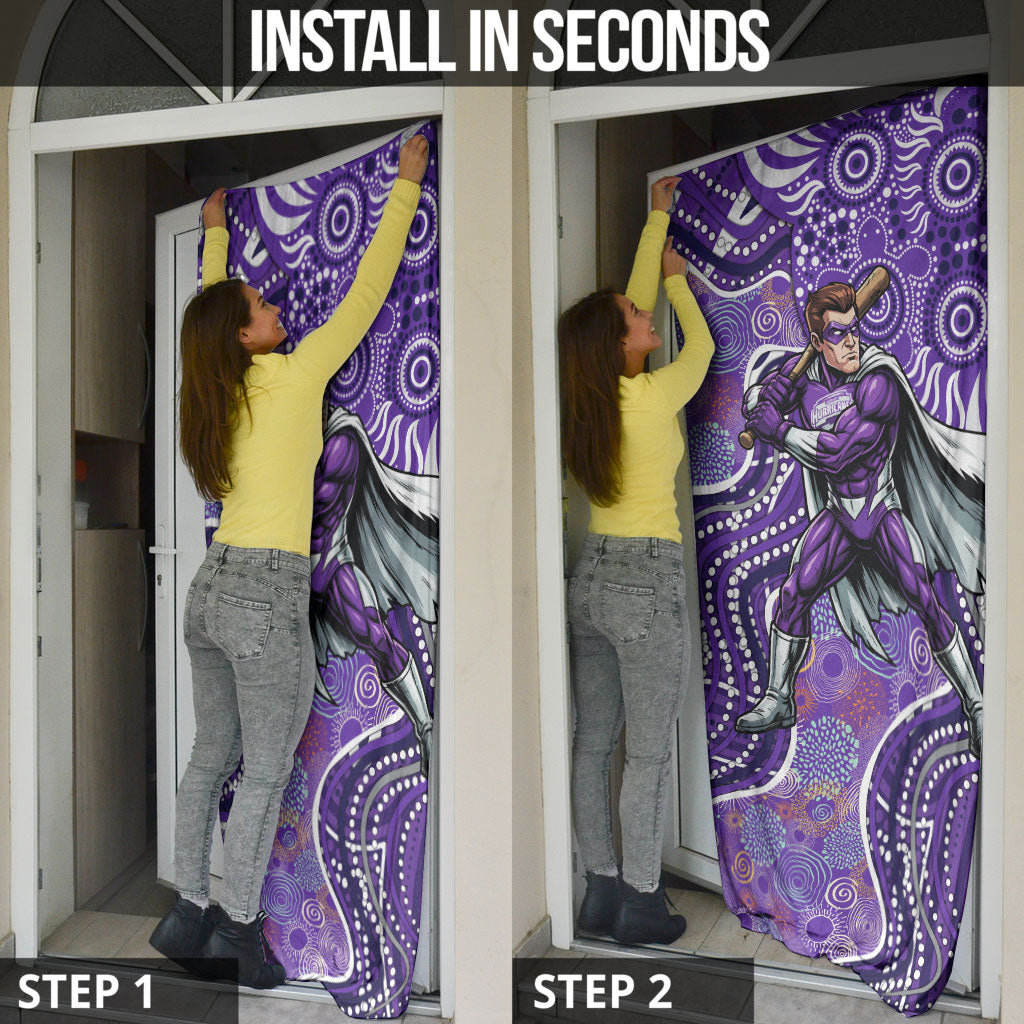 Hobart Hurricanes Door Cover Indigenous Dot Art Superhero Batter Tribal Pattern