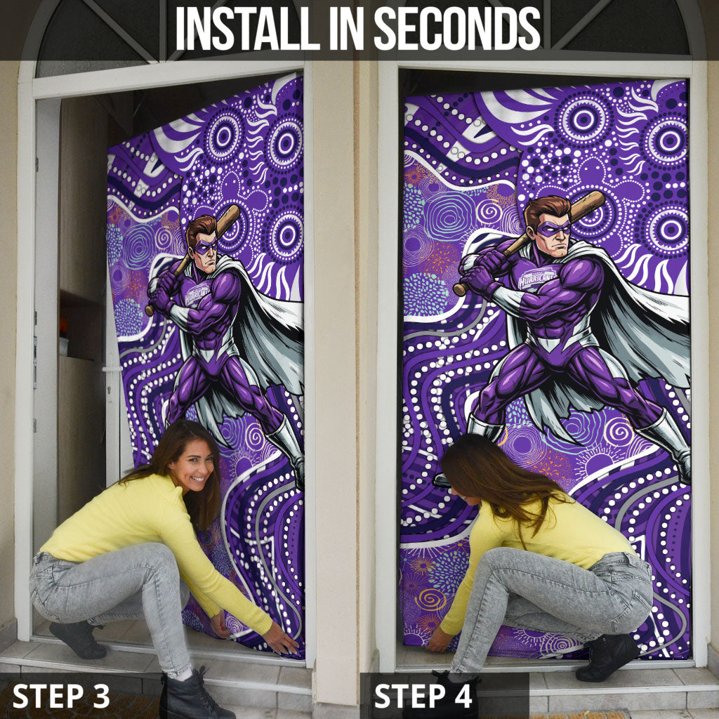 Hobart Hurricanes Door Cover Indigenous Dot Art Superhero Batter Tribal Pattern