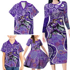 Hobart Hurricanes Family Matching Long Sleeve Bodycon Dress and Hawaiian Shirt Indigenous Dot Art Superhero Batter Tribal Pattern