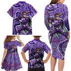 Hobart Hurricanes Family Matching Long Sleeve Bodycon Dress and Hawaiian Shirt Indigenous Dot Art Superhero Batter Tribal Pattern