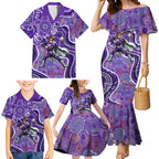 Hobart Hurricanes Family Matching Mermaid Dress and Hawaiian Shirt Indigenous Dot Art Superhero Batter Tribal Pattern