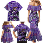 Hobart Hurricanes Family Matching Mermaid Dress and Hawaiian Shirt Indigenous Dot Art Superhero Batter Tribal Pattern