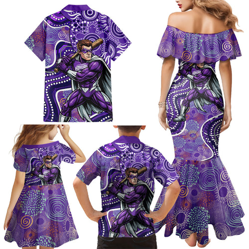 Hobart Hurricanes Family Matching Mermaid Dress and Hawaiian Shirt Indigenous Dot Art Superhero Batter Tribal Pattern