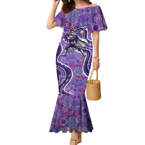 Hobart Hurricanes Family Matching Mermaid Dress and Hawaiian Shirt Indigenous Dot Art Superhero Batter Tribal Pattern