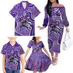 Hobart Hurricanes Family Matching Off The Shoulder Long Sleeve Dress and Hawaiian Shirt Indigenous Dot Art Superhero Batter Tribal Pattern