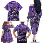 Hobart Hurricanes Family Matching Off The Shoulder Long Sleeve Dress and Hawaiian Shirt Indigenous Dot Art Superhero Batter Tribal Pattern