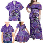 Hobart Hurricanes Family Matching Off Shoulder Maxi Dress and Hawaiian Shirt Indigenous Dot Art Superhero Batter Tribal Pattern