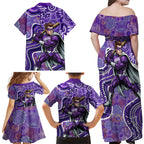 Hobart Hurricanes Family Matching Off Shoulder Maxi Dress and Hawaiian Shirt Indigenous Dot Art Superhero Batter Tribal Pattern