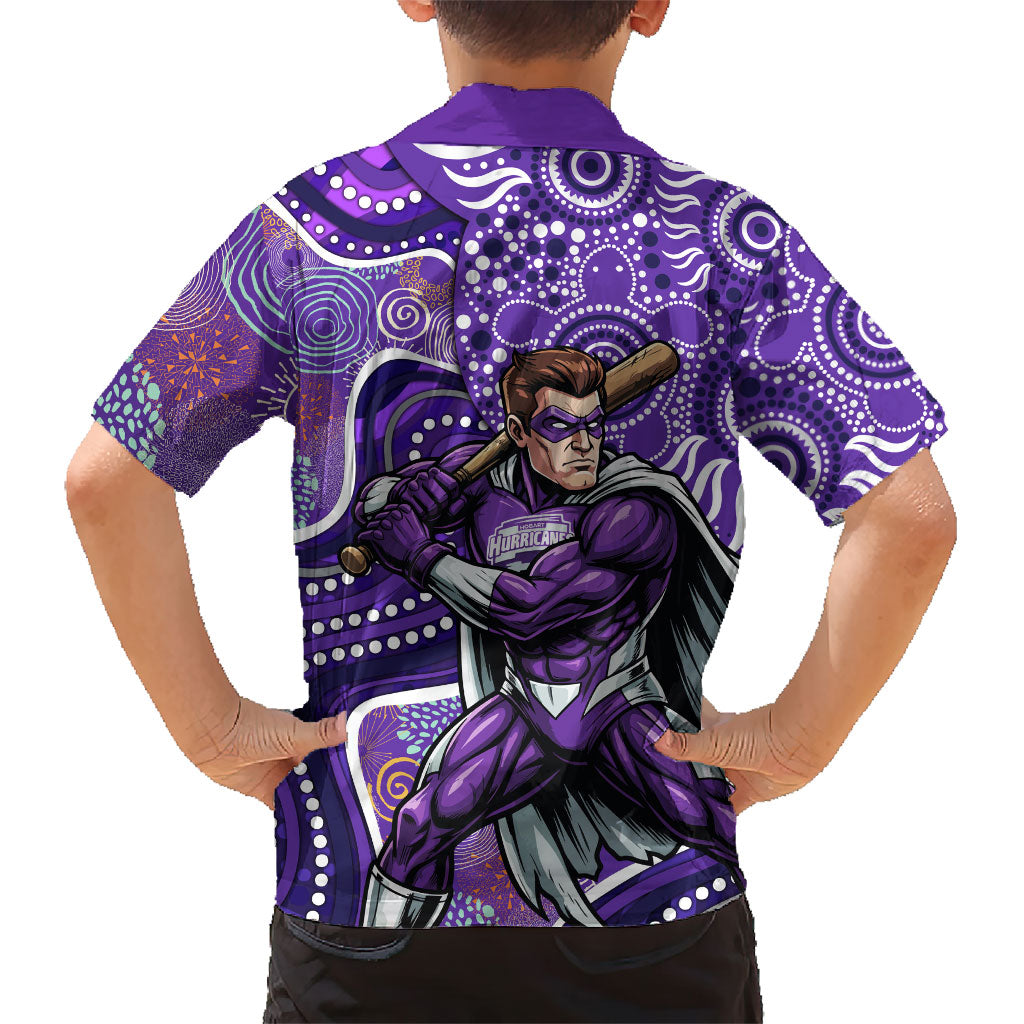 Hobart Hurricanes Family Matching Off Shoulder Short Dress and Hawaiian Shirt Indigenous Dot Art Superhero Batter Tribal Pattern