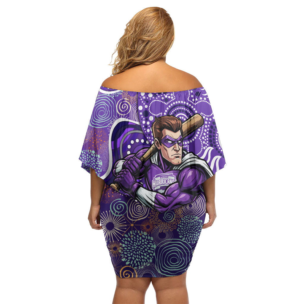 Hobart Hurricanes Family Matching Off Shoulder Short Dress and Hawaiian Shirt Indigenous Dot Art Superhero Batter Tribal Pattern