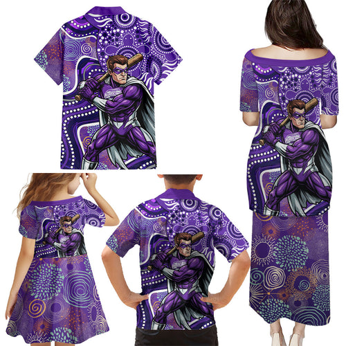 Hobart Hurricanes Family Matching Puletasi and Hawaiian Shirt Indigenous Dot Art Superhero Batter Tribal Pattern