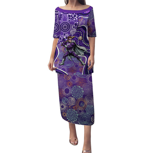 Hobart Hurricanes Family Matching Puletasi and Hawaiian Shirt Indigenous Dot Art Superhero Batter Tribal Pattern