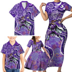 Hobart Hurricanes Family Matching Short Sleeve Bodycon Dress and Hawaiian Shirt Indigenous Dot Art Superhero Batter Tribal Pattern