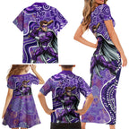 Hobart Hurricanes Family Matching Short Sleeve Bodycon Dress and Hawaiian Shirt Indigenous Dot Art Superhero Batter Tribal Pattern