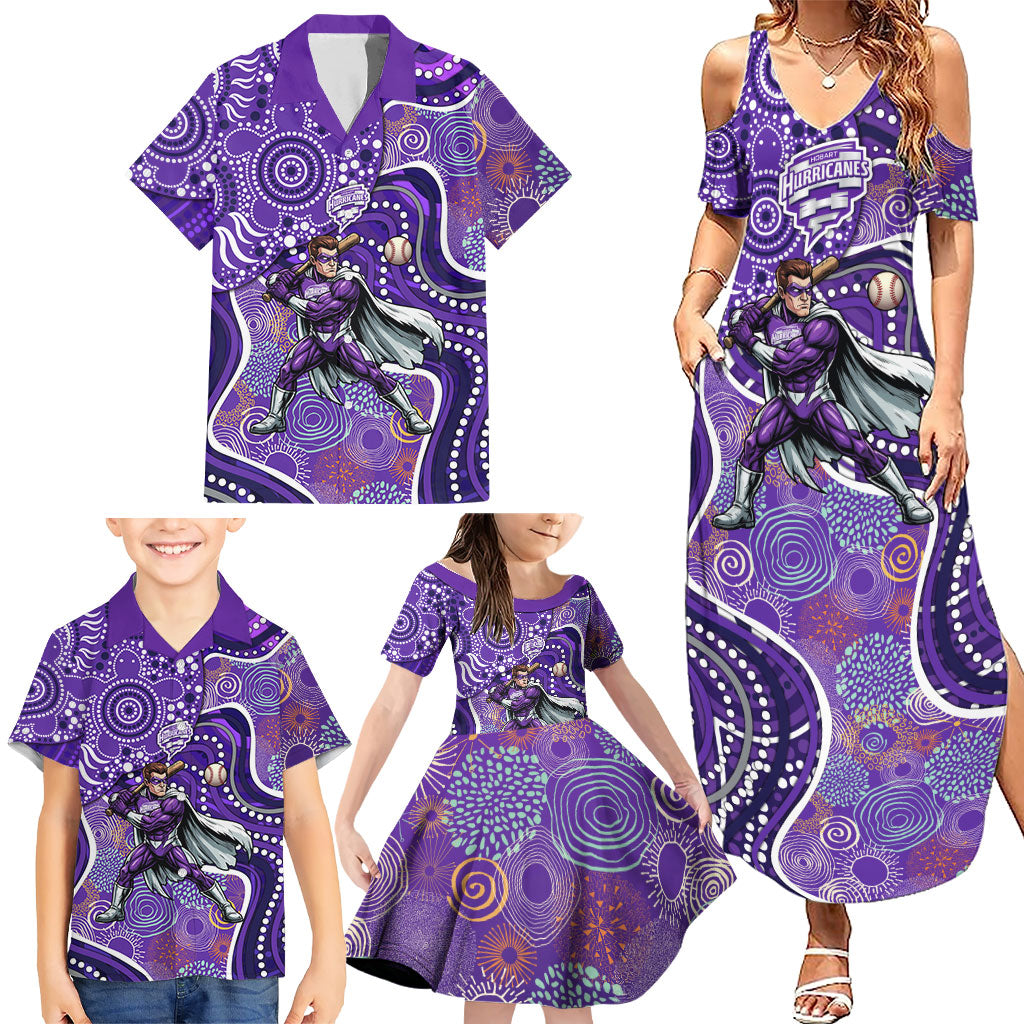 Hobart Hurricanes Family Matching Summer Maxi Dress and Hawaiian Shirt Indigenous Dot Art Superhero Batter Tribal Pattern