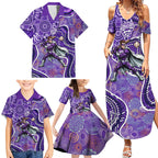 Hobart Hurricanes Family Matching Summer Maxi Dress and Hawaiian Shirt Indigenous Dot Art Superhero Batter Tribal Pattern