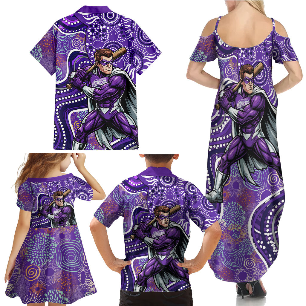 Hobart Hurricanes Family Matching Summer Maxi Dress and Hawaiian Shirt Indigenous Dot Art Superhero Batter Tribal Pattern