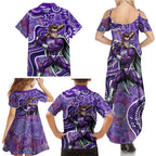 Hobart Hurricanes Family Matching Summer Maxi Dress and Hawaiian Shirt Indigenous Dot Art Superhero Batter Tribal Pattern