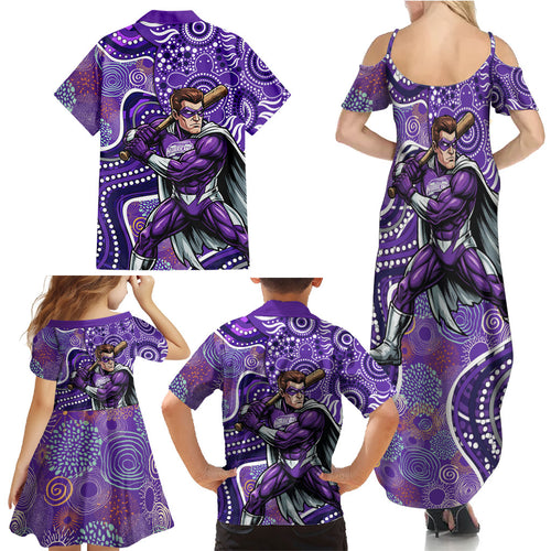 Hobart Hurricanes Family Matching Summer Maxi Dress and Hawaiian Shirt Indigenous Dot Art Superhero Batter Tribal Pattern