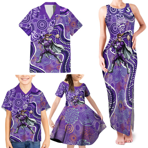 Hobart Hurricanes Family Matching Tank Maxi Dress and Hawaiian Shirt Indigenous Dot Art Superhero Batter Tribal Pattern