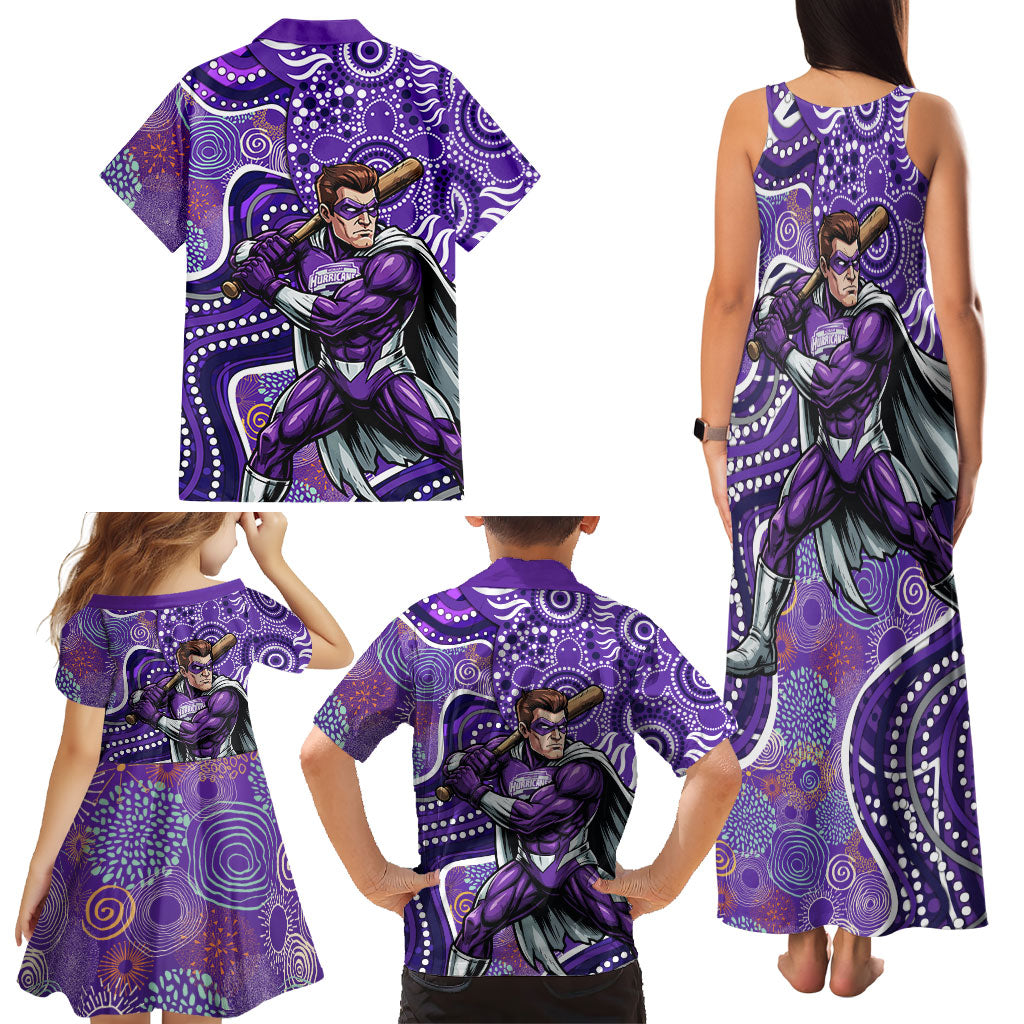 Hobart Hurricanes Family Matching Tank Maxi Dress and Hawaiian Shirt Indigenous Dot Art Superhero Batter Tribal Pattern