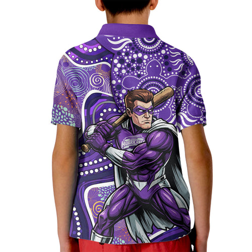 Hobart Hurricanes Kid Polo Shirt Indigenous Dot Art Superhero Batter Tribal Pattern