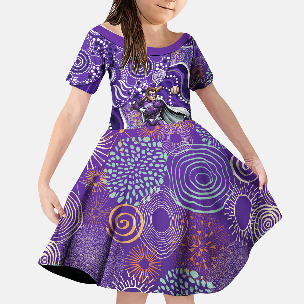 Hobart Hurricanes Kid Short Sleeve Dress Indigenous Dot Art Superhero Batter Tribal Pattern