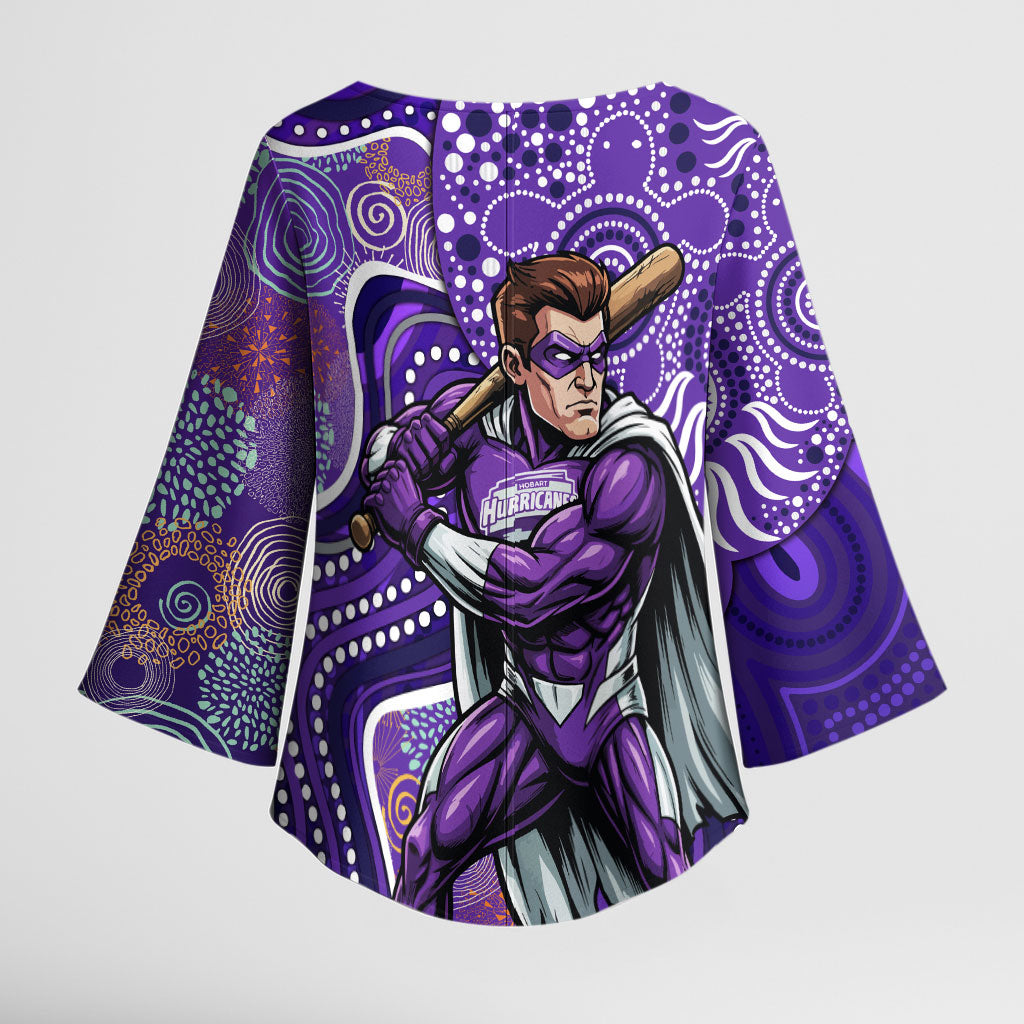 Hobart Hurricanes Kimono Sleeve Blouse Indigenous Dot Art Superhero Batter Tribal Pattern